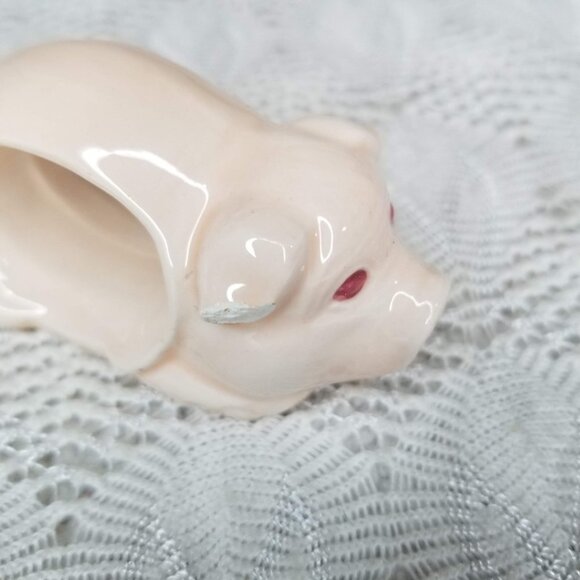 SET OF 3 VINTAGE CERAMIC LITTLE PIGGY NAPKIN RINGS Pig Napkin Holder red eyes - Picture 9 of 12